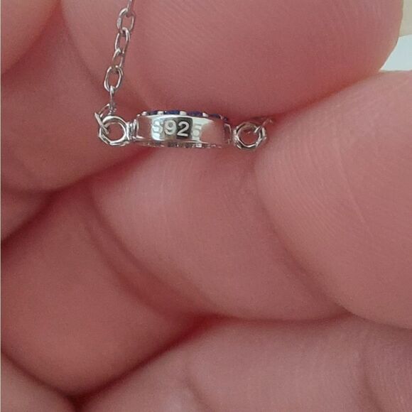 925 Sterling Silver Platinum Plated Blue Eye Chain Ring - Picture 4 of 5